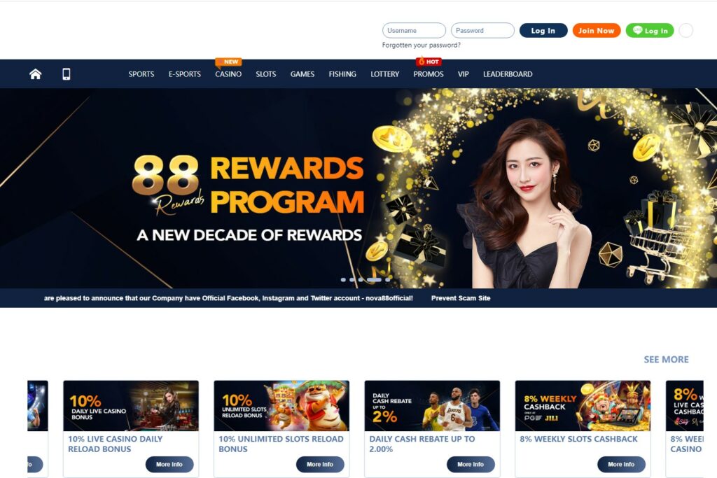 Nova88, kasino dalam talian dan tapak pertaruhan sukan yang popular di Malaysia